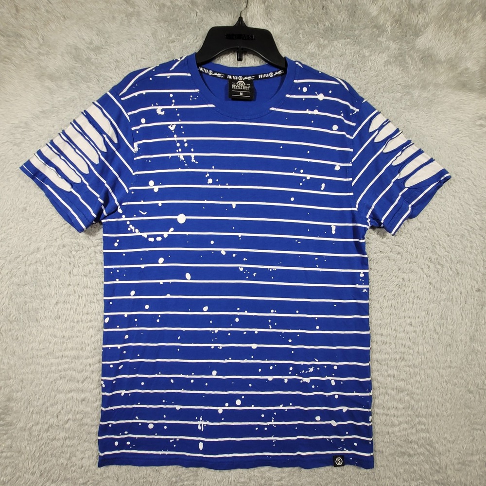 Switch‎ Remarkable Mens Blue White Stripe Splatter Cutout Sleeve T Shirt Size M